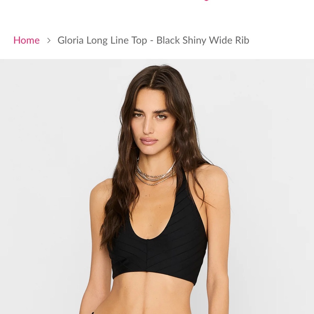Beach Bunny Black Bikini Top Plunge Neck